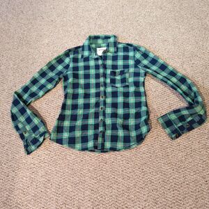 Abercrombie Kids Plaid Button Up Shirt Girls XL Green Blue Long Sleeve